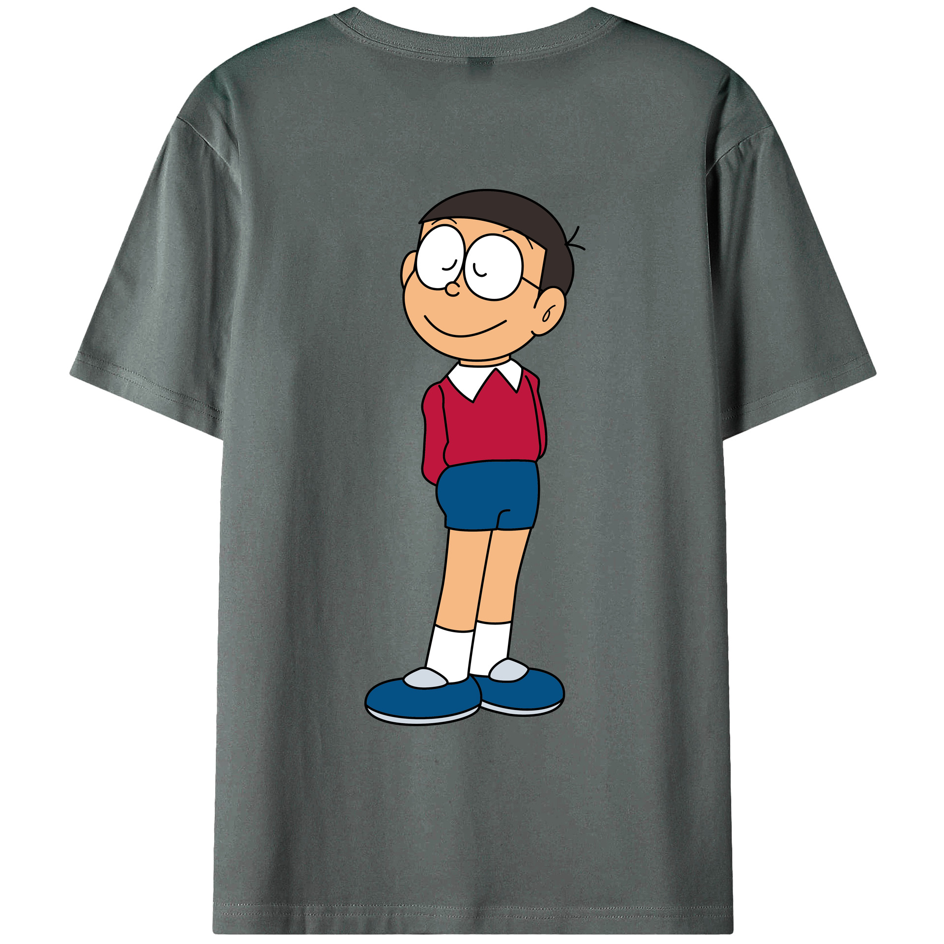 （画像用） ドラえもん 野比 のび太 Doraemon Nobita Nobi 綿100％ メンズ半袖Tシャツ（バックプリント） 通気性